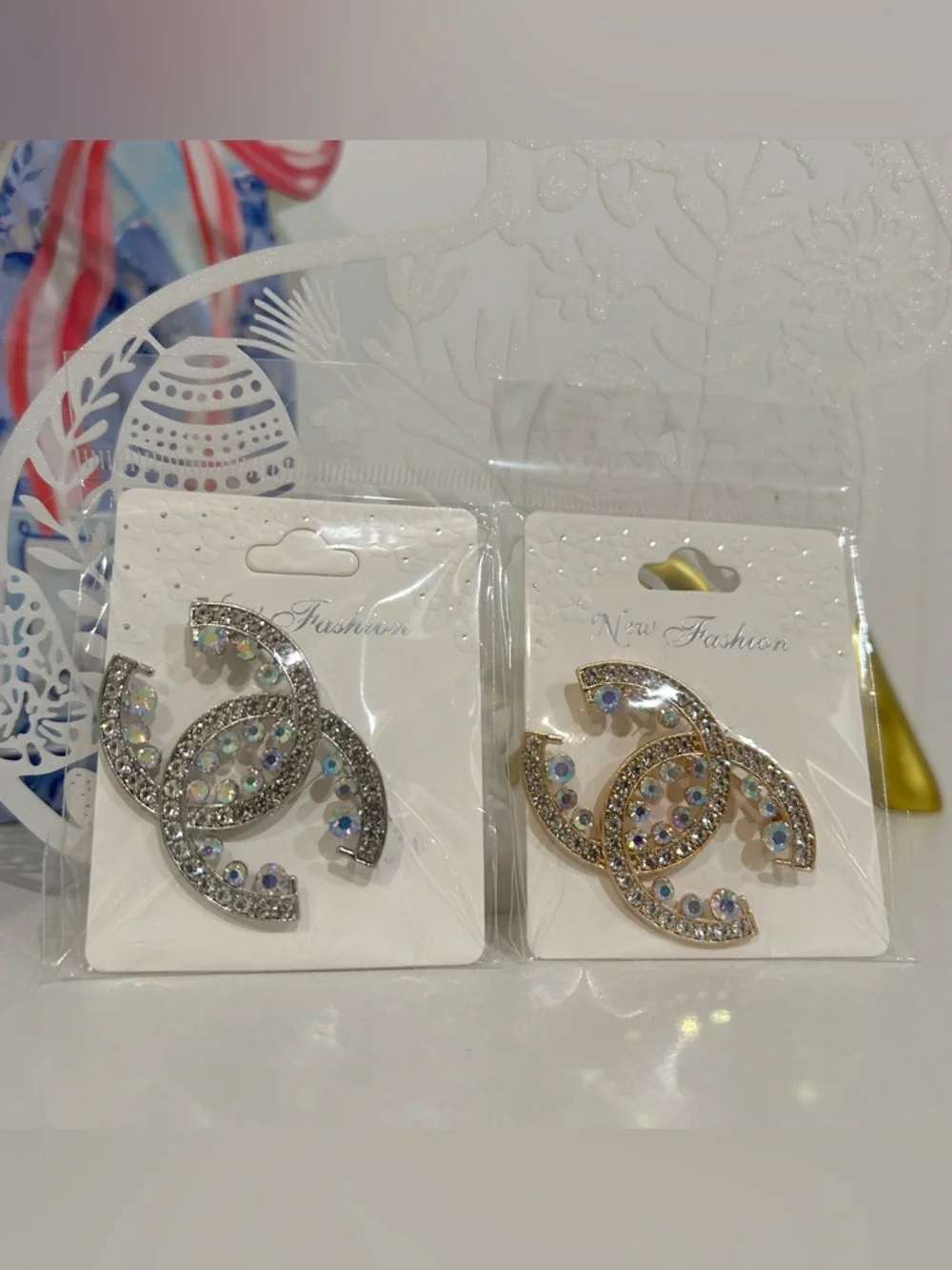 Crystal CC Statement Broach - Silver or Gold - Picture 2 of 3